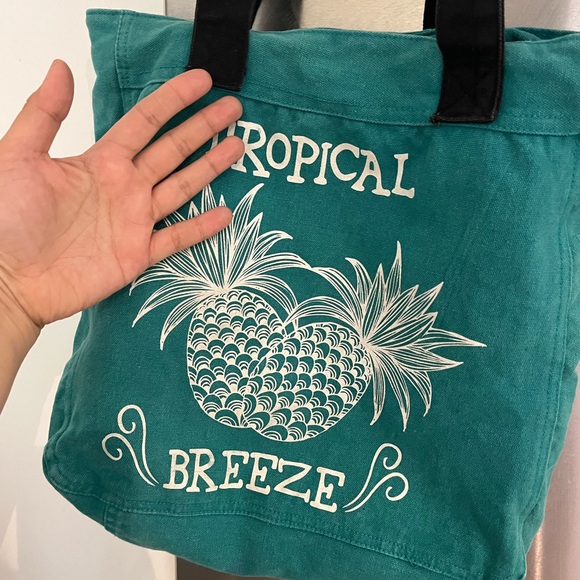 Pineapple 🍍 Canvas Tote Bag Beach Picnic Tropical Breeze Turquoise Blue Green S - Picture 3 of 5